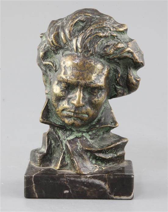 Pierre Le Faguays. A bronze bust of Beethoven, height 7.25in.